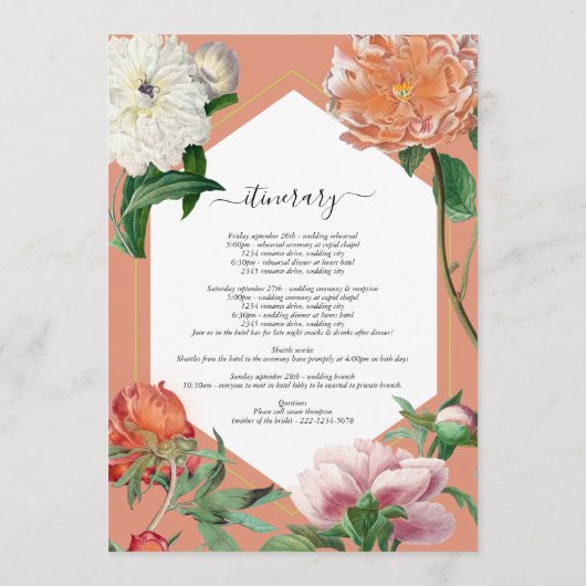 Programme Peonies roses Pêche Fleurs Mariage Itinéraire (Dos)