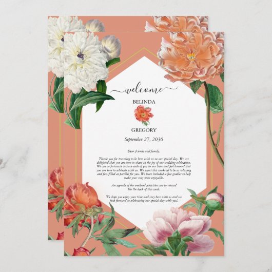 Programme Peonies roses Pêche Fleurs Mariage Itinéraire (Devant / Derrière)