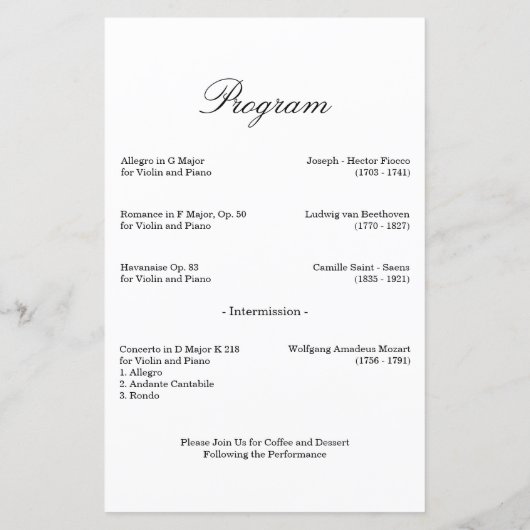 Programme personnalisé de considérant pour violon (Dos)