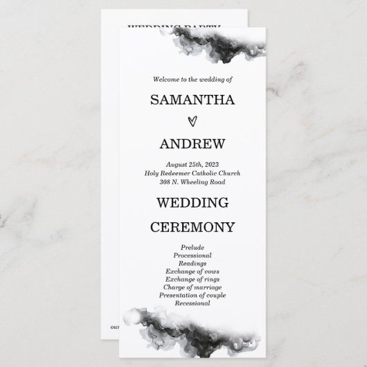 Programme personnalisé de mariage noir et blanc (Devant / Derrière)