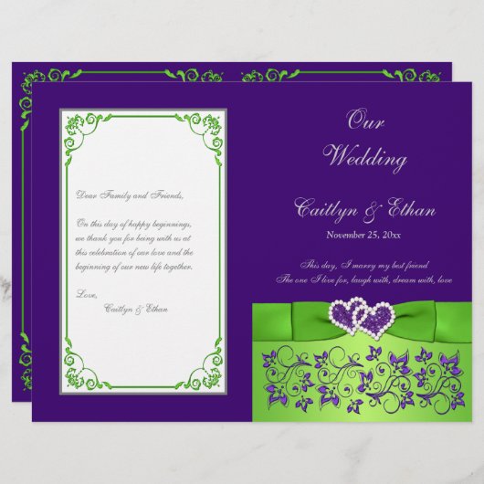 Programme personnalisé de mariage violet, chaux, g (Devant / Derrière)
