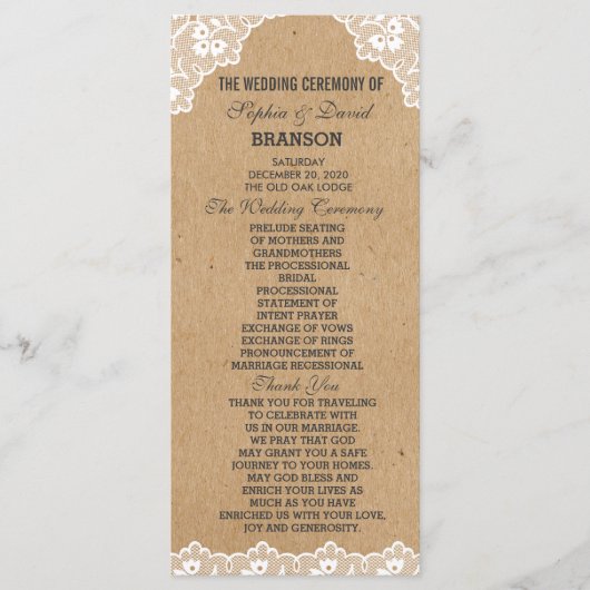 Programme personnalisé Mariage de papier dentelle  (Devant)