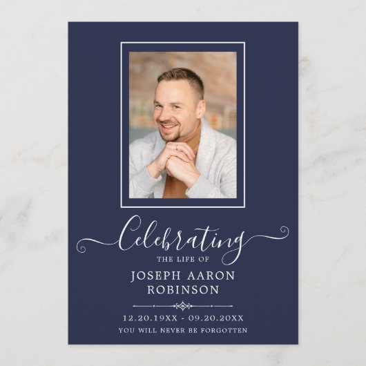 Programme Photo Célébration de la vie Ordre du service Bleu (Devant)