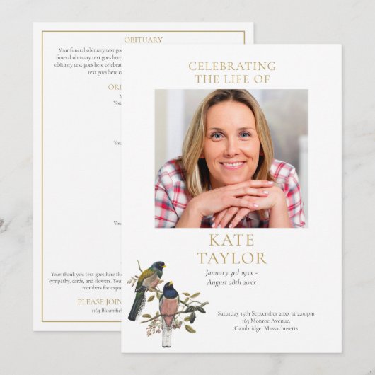 Programme Photo de cérémonie funèbre commémorative d'oiseaux (Devant / Derrière)
