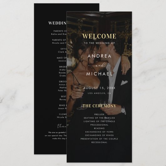 Programme Photo éditorial mariage or et noir (Devant / Derrière)