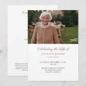 Programme Photo Funérailles Memorial Ordre du service (Devant / Derrière)