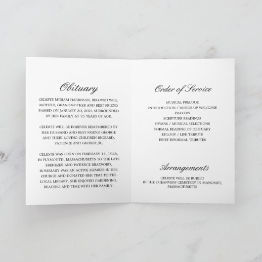 Programme Photo Memorial Funeral Celebration of Life Program (Intérieur)