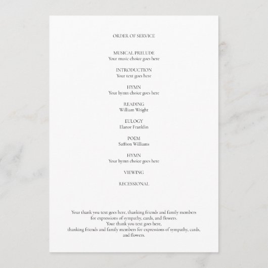 Programme Photo Moderne Funérailles Célébration De La Vie (Dos)