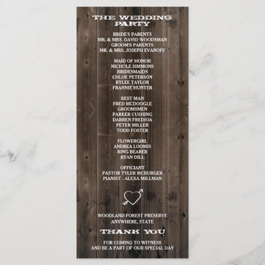 Programme Photo Western Lights & Grange Wood Wedding Program (Dos)