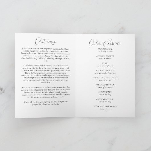 Programme Photos simples et élégantes Célébration de la vie  (Intérieur)