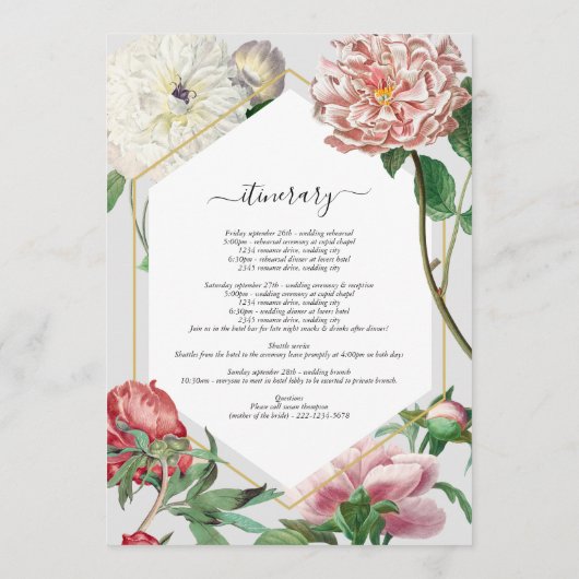 Programme Pies blanches roses Fleurs Itinéraire Mariage (Dos)
