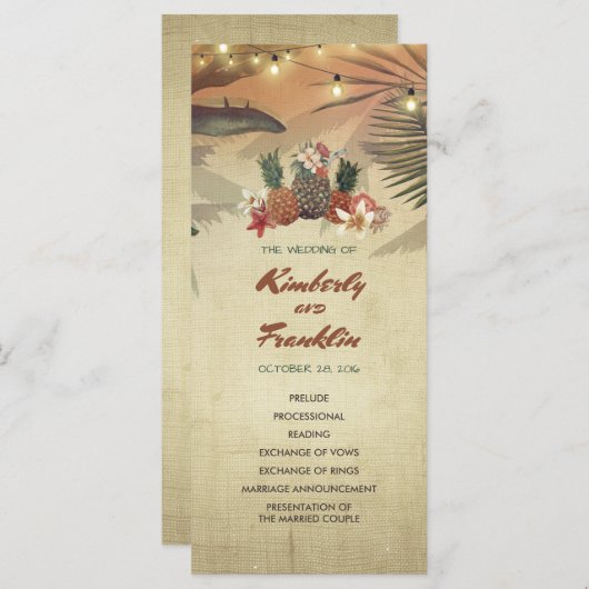 Programme Pineapple Palm String Lights Beach Wedding Program (Devant / Derrière)