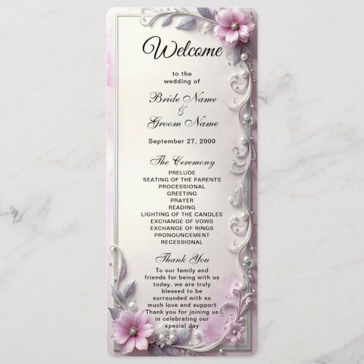 Programme Pink Floral Frame Wedding  (Devant)