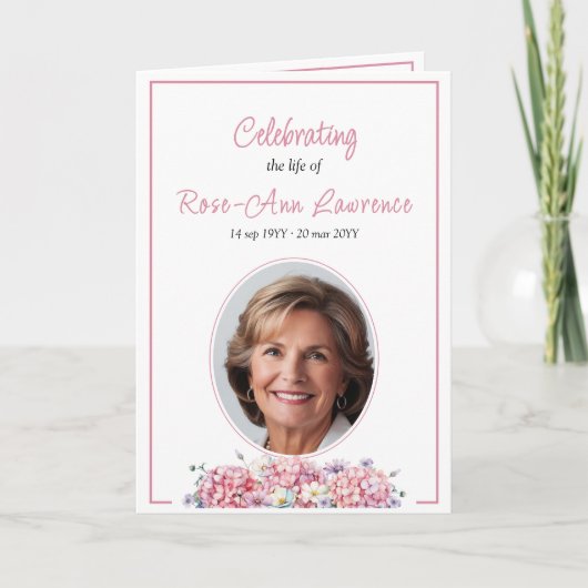 Programme Pink hydrangea fleurs d'été funérailles pliées (Devant)