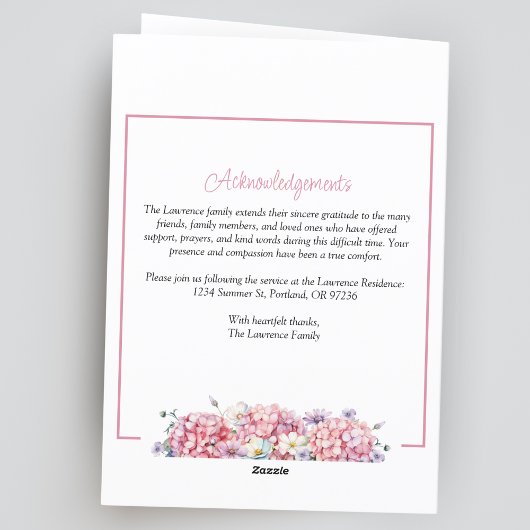 Programme Pink hydrangea fleurs d'été funérailles pliées