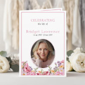 Programme Pink Hydrangea Summer Flowers Funeral Folded