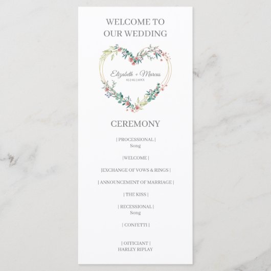 Programme Pink Shades Heart on Wildflowers for Wedding (Devant)