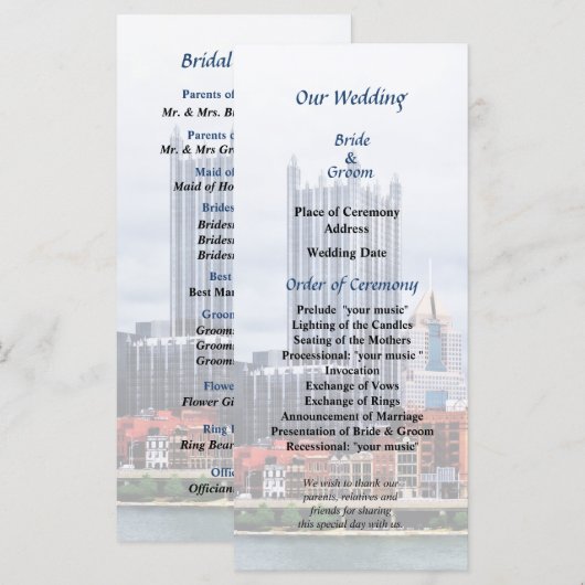 Programme Pittsburgh PA Skyline Wedding Program (Devant / Derrière)