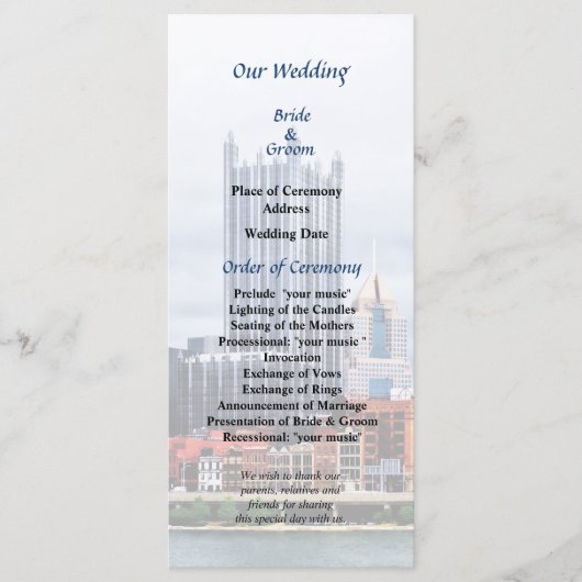 Programme Pittsburgh PA Skyline Wedding Program (Devant)