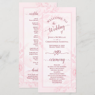 Programme Pivoines aquarelles rose pastel mariage élégant