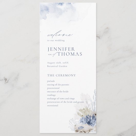 Programme Plage de corail et coquillages d'aquarelle bleu Ma (Devant)