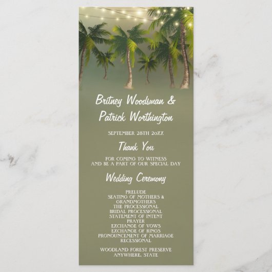 Programme Plage Lumières Palm Tree Tropical Wedding Programm (Devant)