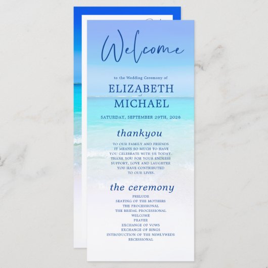 Programme Plage Océan Bleu Mariage d'été Tropical (Devant / Derrière)