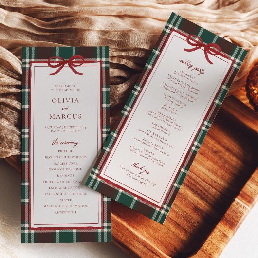 Programme Plaid Christmas Wedding Program | Holiday Tartan