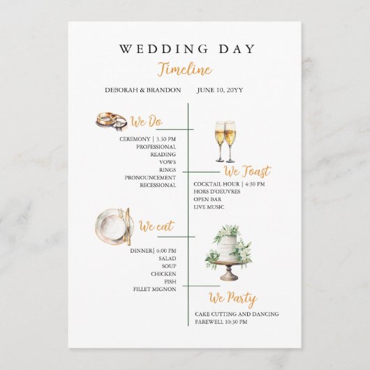 Programme plat de chronologie de mariage à l'aquar (Devant)