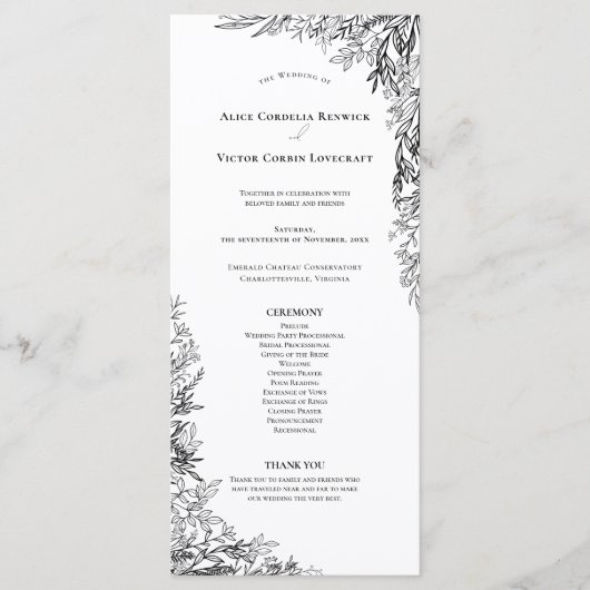 Programme Plat Mariage blanc et noir (Devant)
