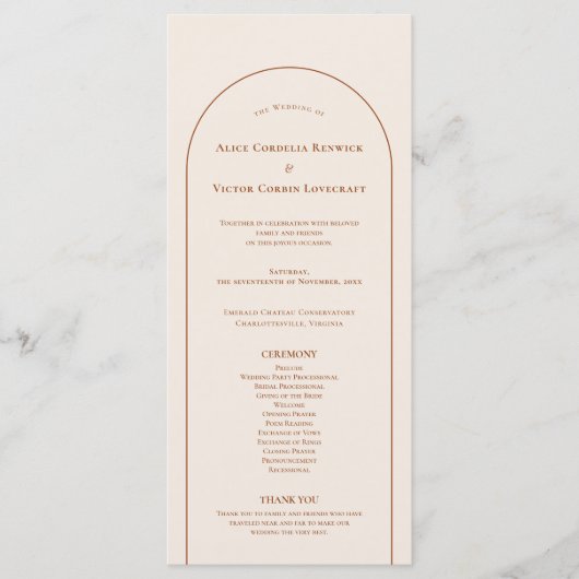 Programme Plat Mariage ivoire simple Boho Arch (Devant)