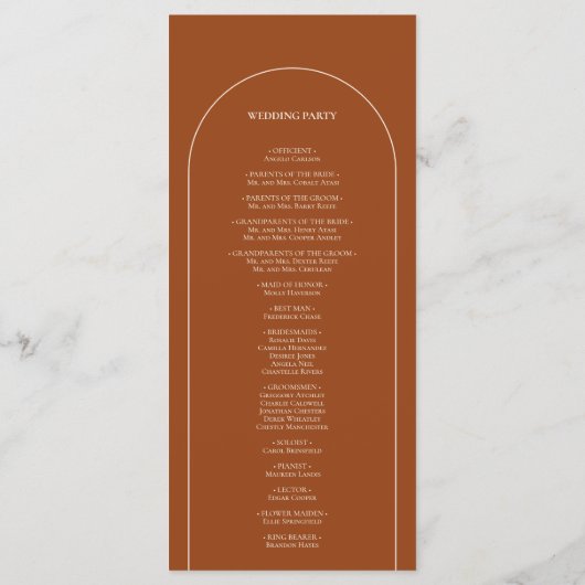 Programme Plat Mariage simple Boho Arch Terracotta (Dos)