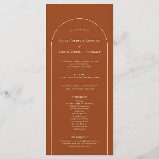 Programme Plat Mariage simple Boho Arch Terracotta (Devant)