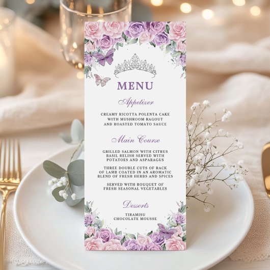 Programme Plat violet Lilac Pale Rose Floral Quinceañera XV 
