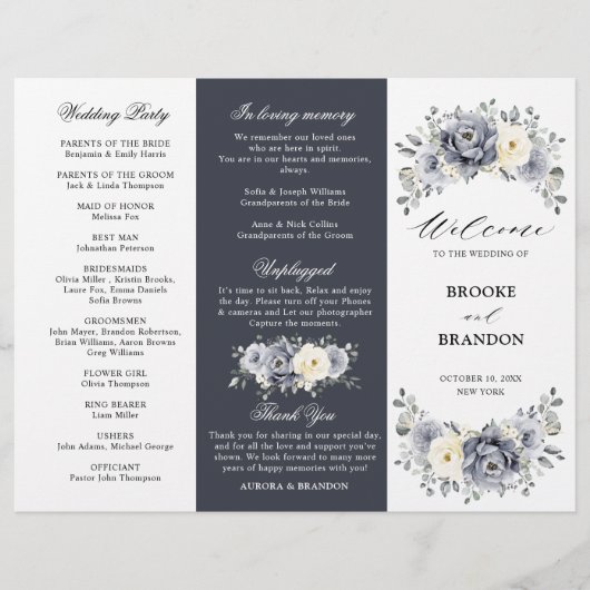 Programme pliable de mariage d'hiver en gris argen (Devant)