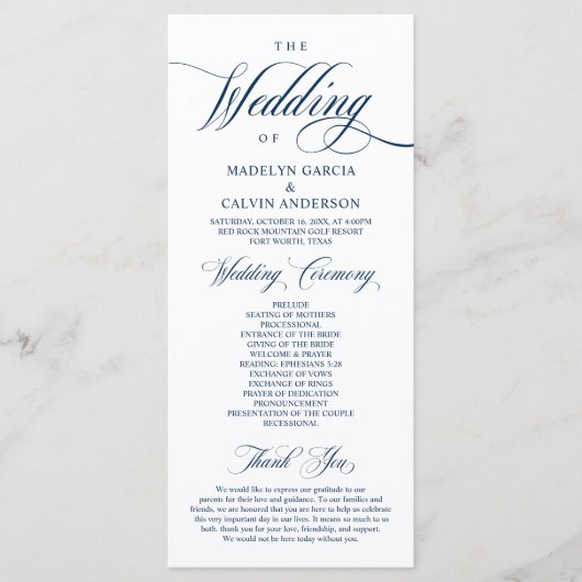Programme pliable de mariage élégant classique (Devant)