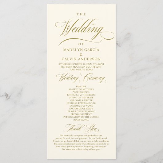 Programme pliable de mariage élégant classique (Devant)