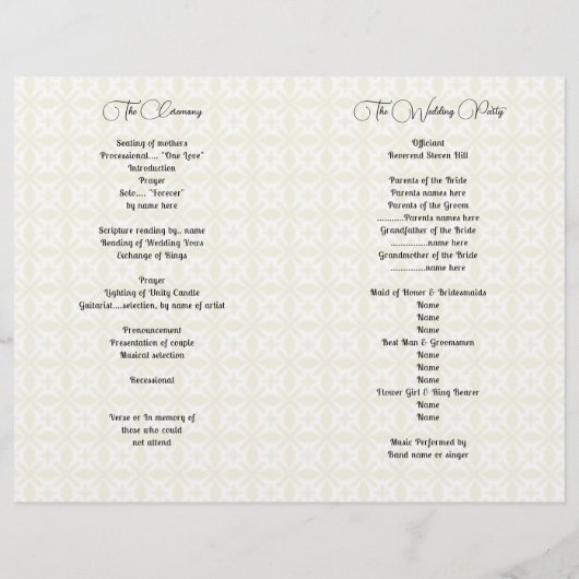 Programme plié de cérémonie de Mariage de photos (Dos)