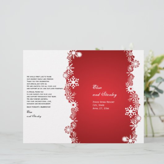Programme plié de mariage blanc rouge Snowflake (Debout devant)