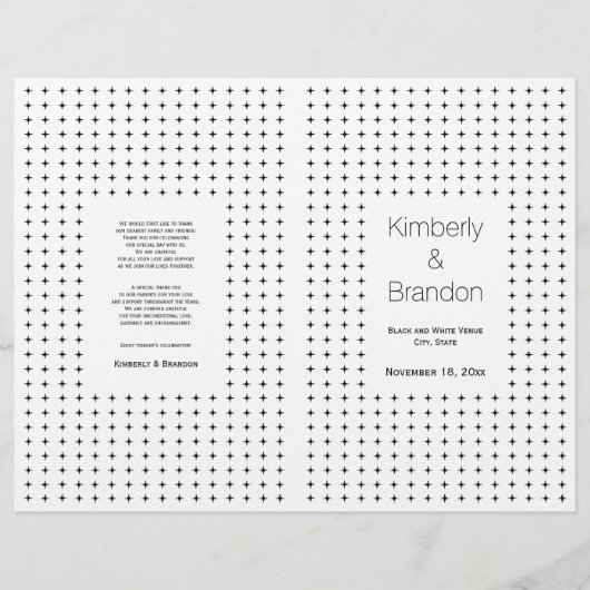 Programme plié de mariage géométrique noir et blan (Devant)