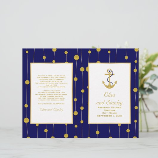 Programme plié de mariage nautique d'ancrage de fe (Debout devant)