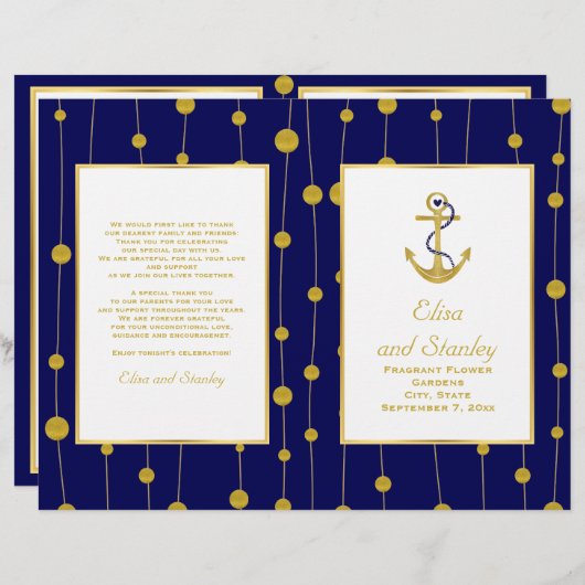 Programme plié de mariage nautique d'ancrage de fe (Devant / Derrière)