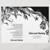 Programme plié de typographie de fleurs en noir et (Devant)
