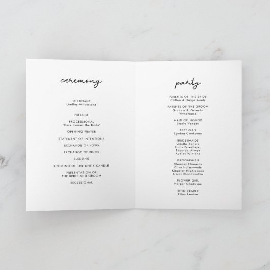 Programme plié mariage de script simple (Intérieur)