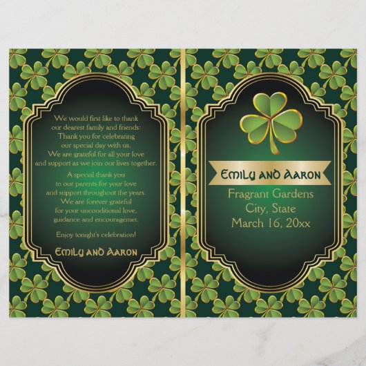 Programme plié mariage de trèfle vert d'Irlande or (Devant)