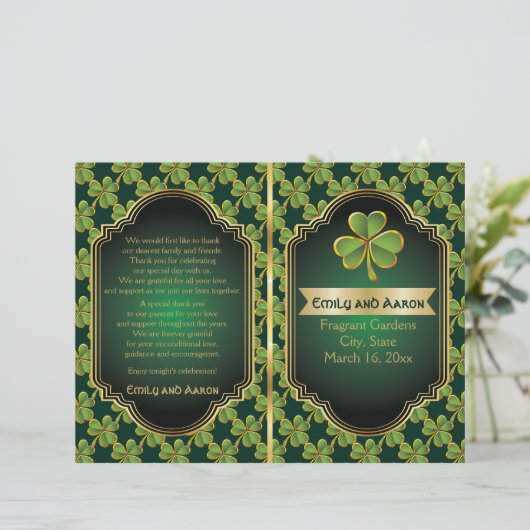 Programme plié mariage de trèfle vert d'Irlande or (Debout devant)