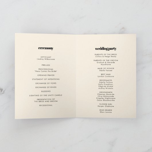 Programme plié mariage simple, élégant et chic (Intérieur)