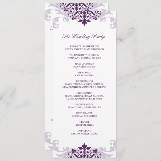 Programme Plum classique violet élégant Mariage en fer (Devant / Derrière)