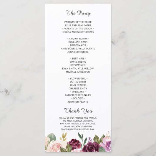 Programme Plum Lilac Violet Blush Floral Chic Mariage (Dos)