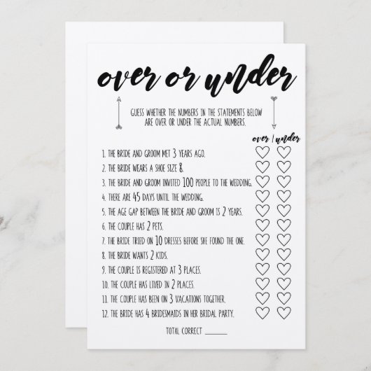 Programme Plus Ou Sous Fête des mariées Jeu (Devant / Derrière)